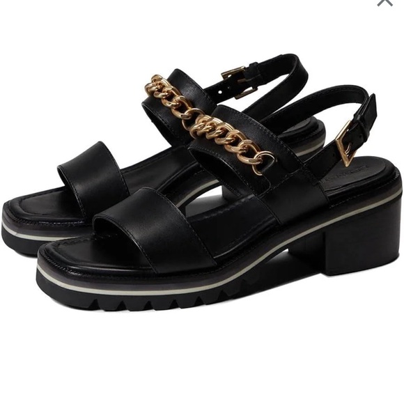 Bernardo Sorrena Goldtone Chain Lug Heel Sandal NWOB - Picture 13 of 13